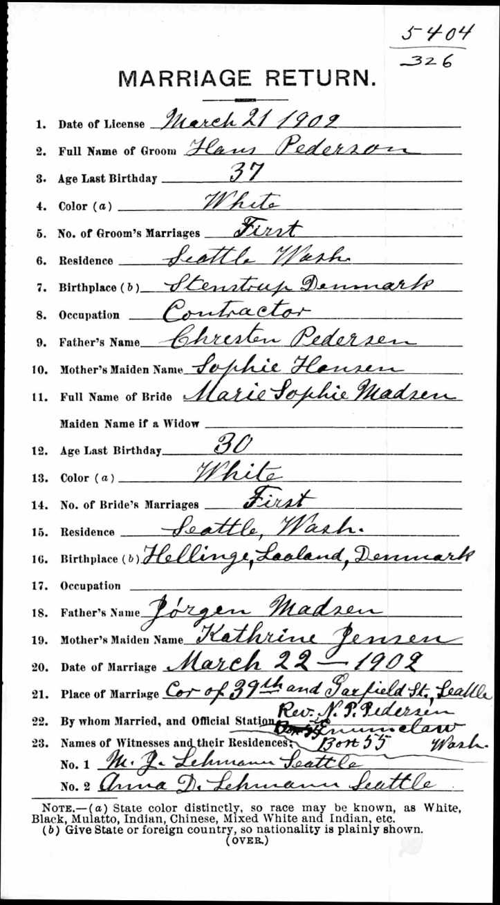 Hans pedersen Marrige