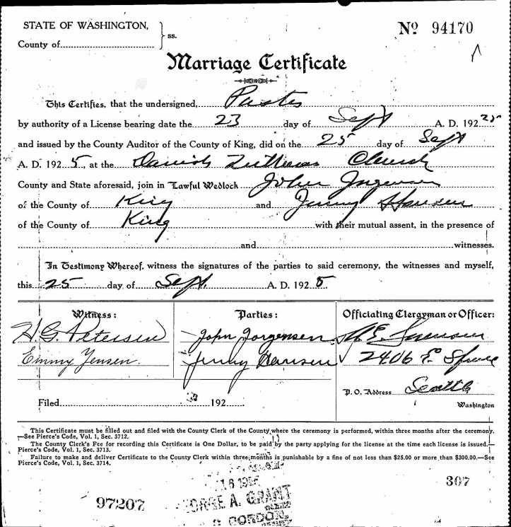 Jenny Sigrid marrige John