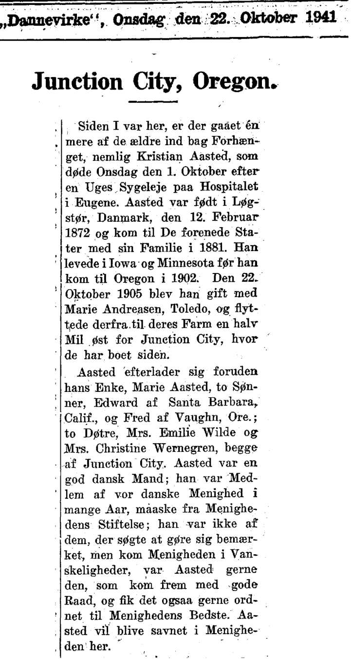 Kristian Aasted Nekrolog 1941
